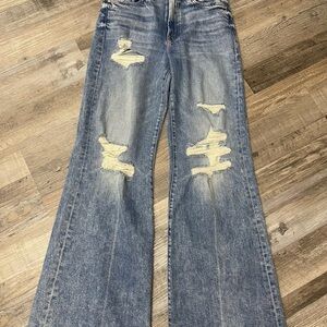 MOTHER superior Wide Leg Jeans Distressed The Sidestepper Sneak Chew stfu high